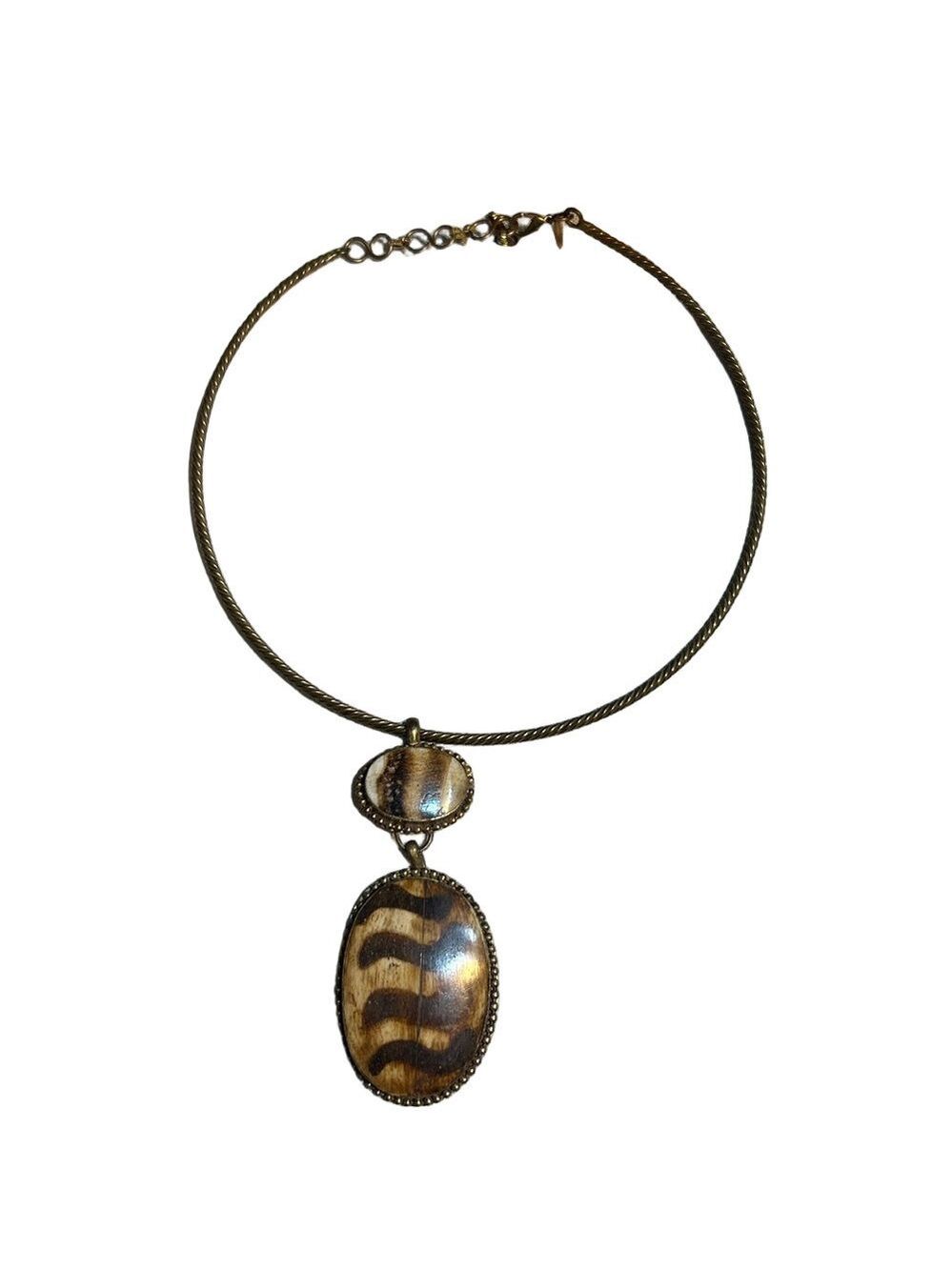 Vintage-Style Statement Necklace with Brown & Cream Pendant